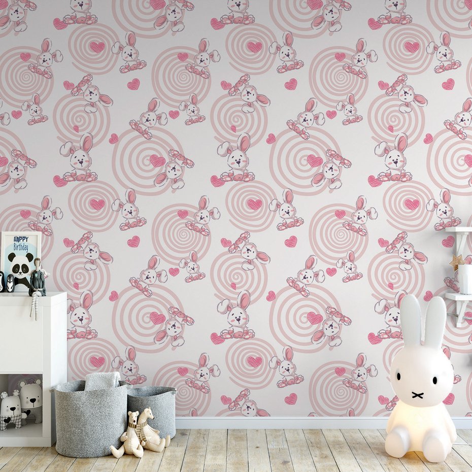 Tapeta - dziecięca, królik, serce, koło