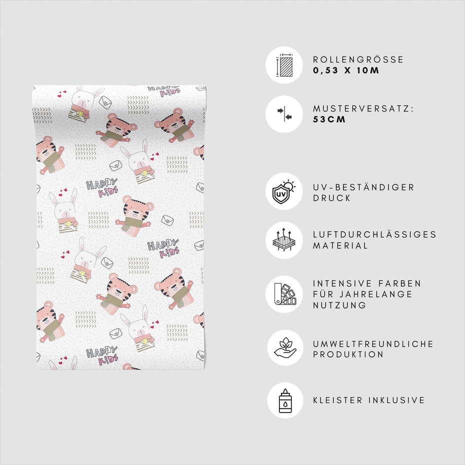 Tapeta - dziecięca, królik, tygrys,