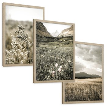 Zestaw obrazy w ramie, plakaty - krajobraz, natura, góry - rama drewno