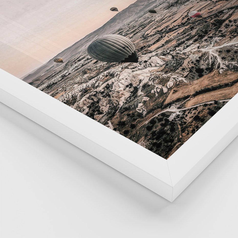 Zestaw obrazy w ramie, plakaty - balony, morze, plaża - rama biała