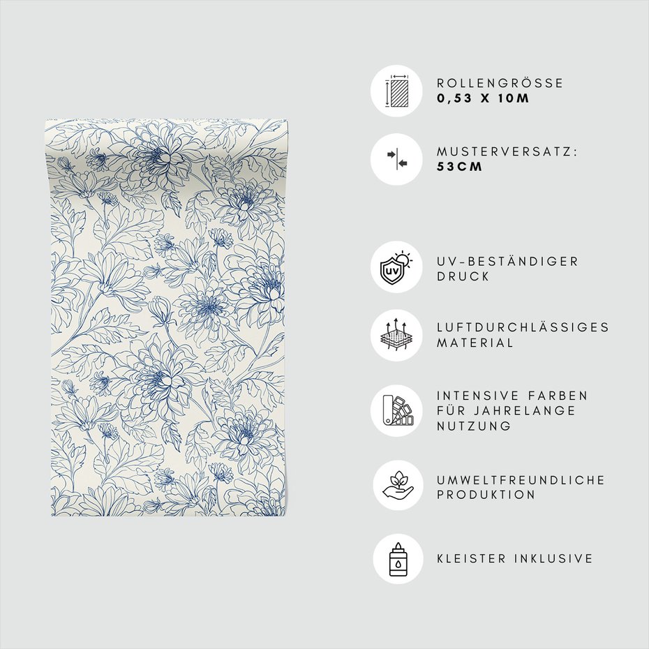 Tapeta - kwiaty, liście, kontur