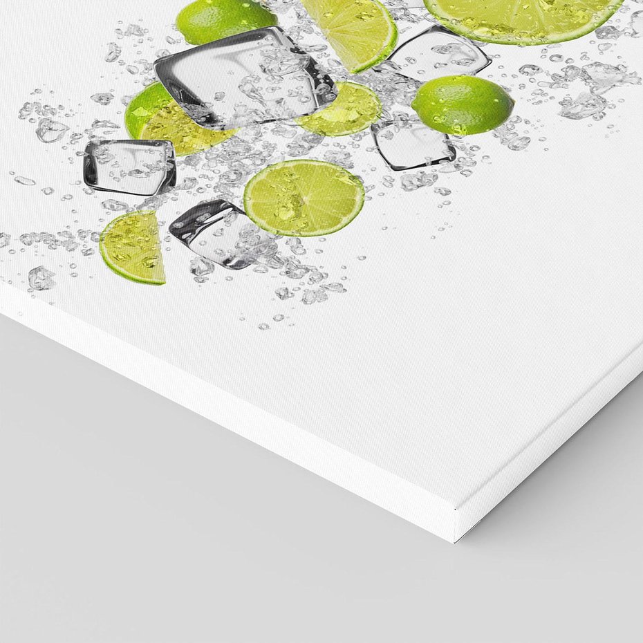 Obraz na płótnie - owoce, limonki, kostki lodu