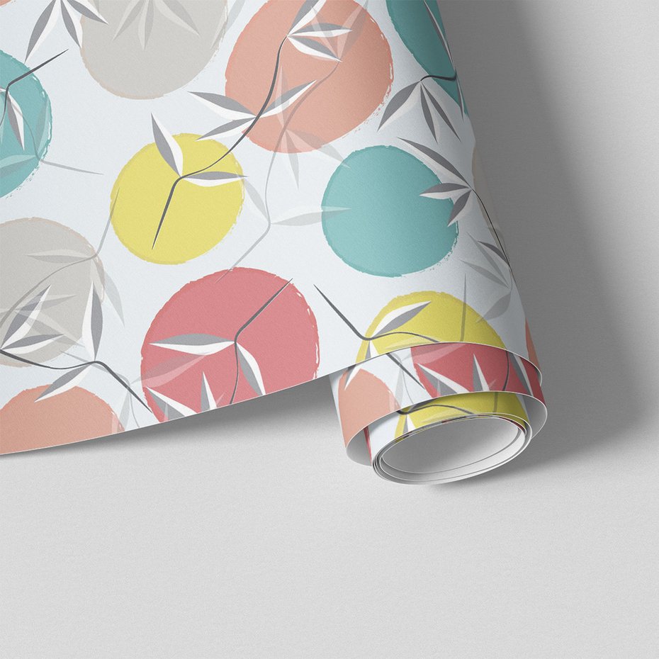 Tapeta - liście, koła, pastelowe,