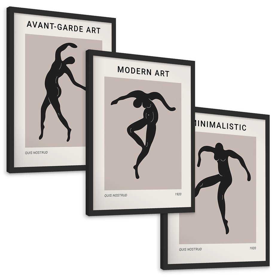 Zestaw obrazy w ramie, plakaty - sztuka, postać, taniec - rama czarna