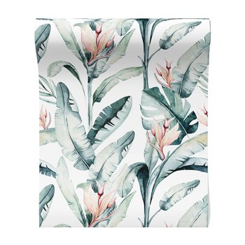 Tapeta - liście, kwiaty, akwarela