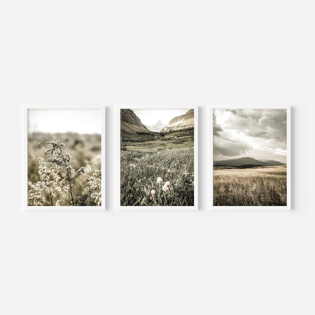 Zestaw obrazy w ramie, plakaty - krajobraz, natura, góry - rama biała