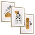Zestaw obrazy w ramie, plakaty - liście, abstrakcja, złoto - rama drewno
