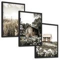 Zestaw obrazy w ramie, plakaty - wieś, natura, budynki - rama czarna