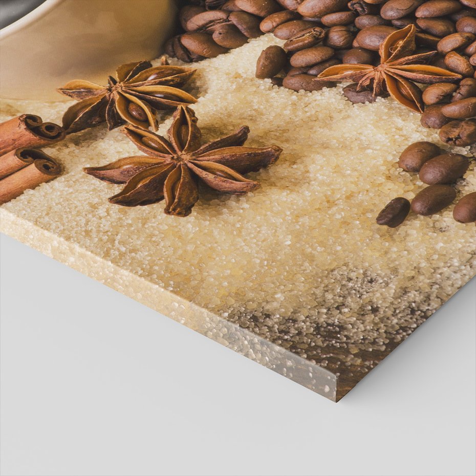 Obraz na płótnie - kawa, ziarna, cynamon