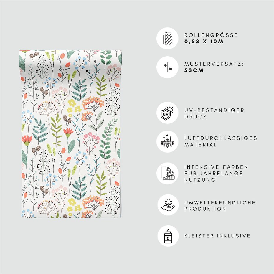 Tapeta - kwiaty, liście, gałązki