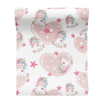 Tapeta - dziecięca, jednorożec, serca, gwiazdy