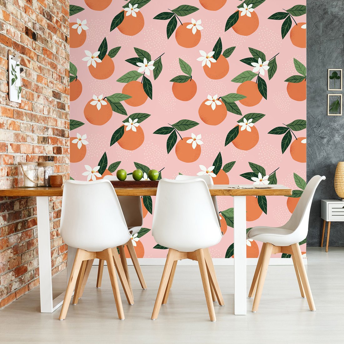 Tapeta - pomarańcze, liście, kwiaty