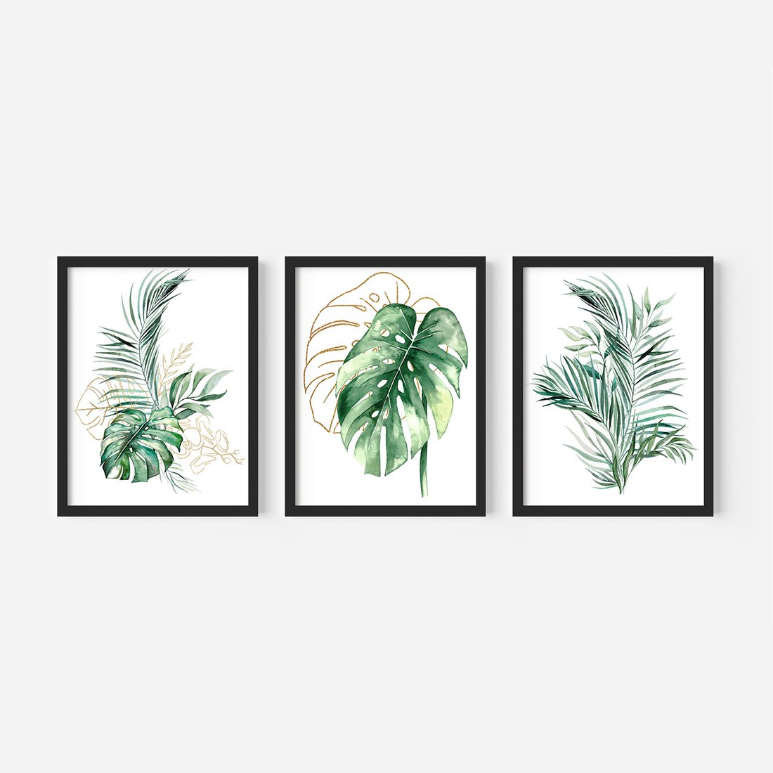 Zestaw obrazy w ramie, plakaty - liście, monstera, rośliny - rama czarna
