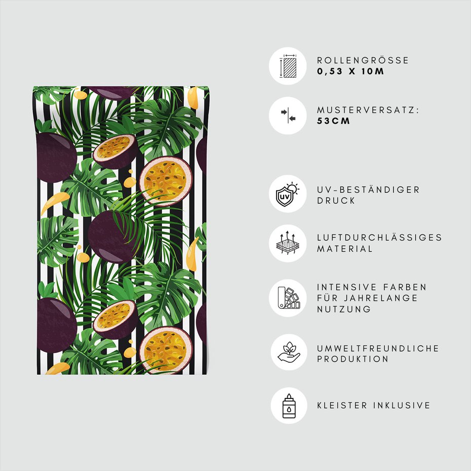 Tapeta - owoce, liście, pasja