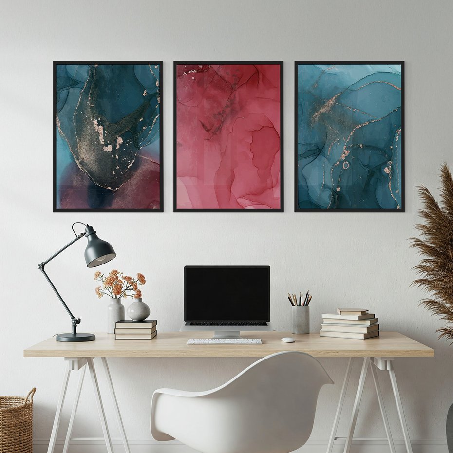 Zestaw obrazy w ramie, plakaty - abstrakcja,akwarele,marmur - rama czarna