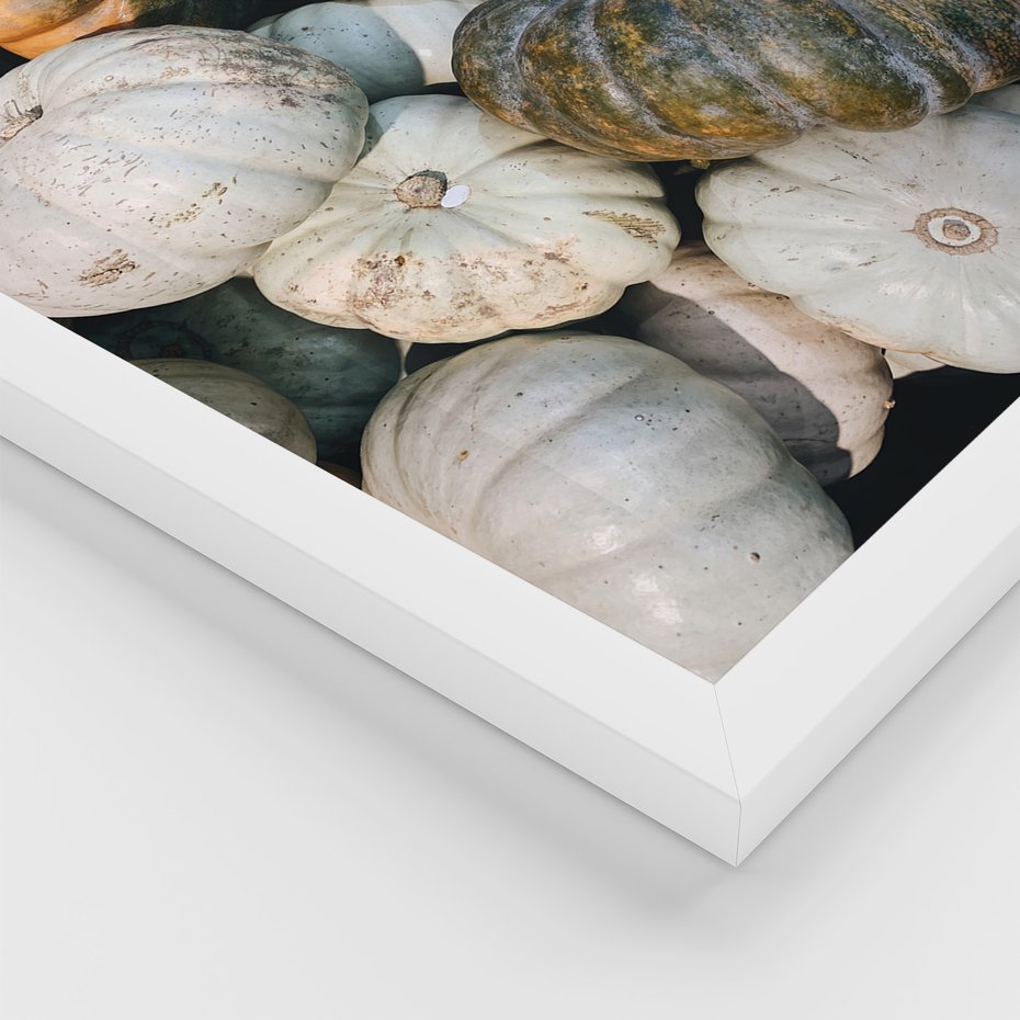 Zestaw obrazy w ramie, plakaty - dynie, liście, jesień - rama biała