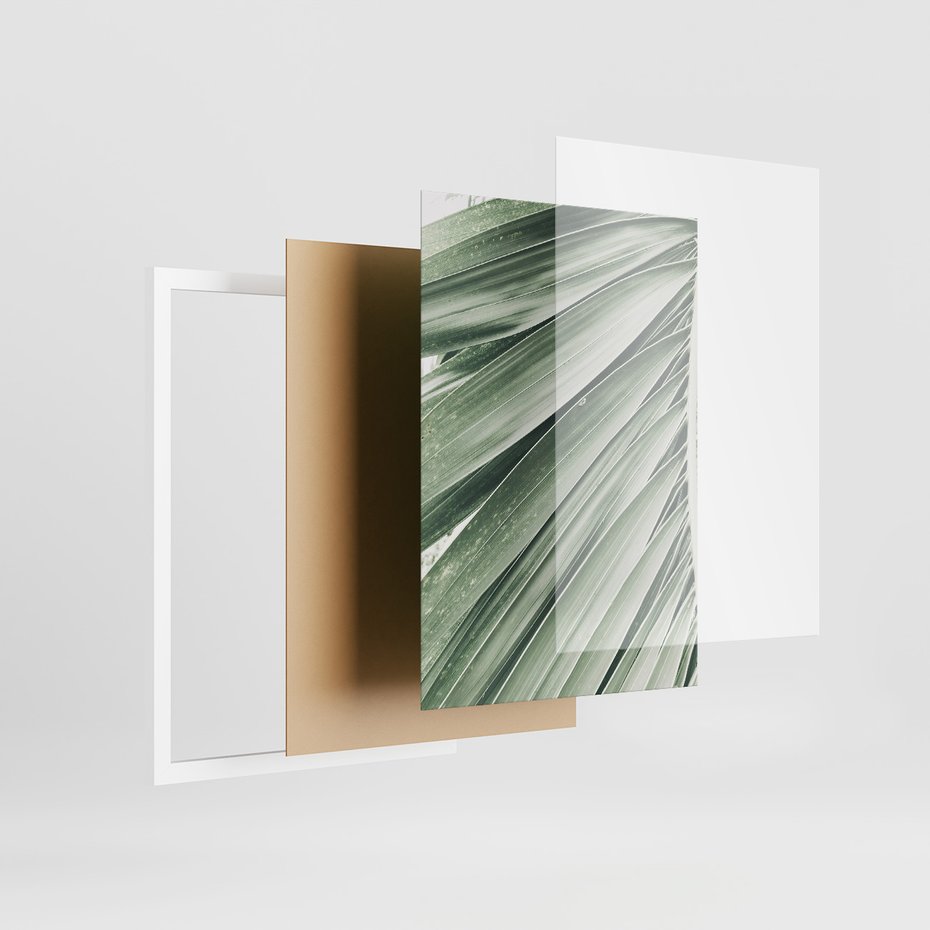 Zestaw obrazy w ramie, plakaty - liście, tropikalne, zielone - rama biała