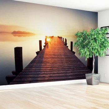 Fototapeta - jezioro, pomost, wschód słońca
