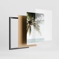 Zestaw obrazy w ramie, plakaty - palma, morze, cień - rama czarna