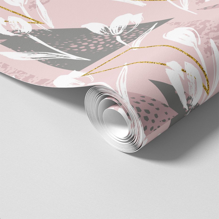 Tapeta - kwiaty, trójkąty, abstrakcja