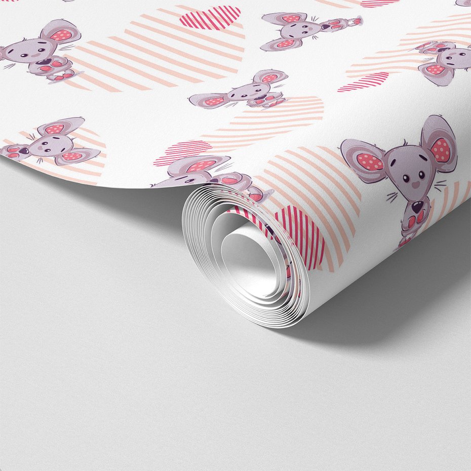 Tapeta - dziecięca, myszka, serca, tło