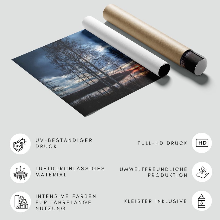 Fototapeta - jezioro, drzewa, zachód słońca