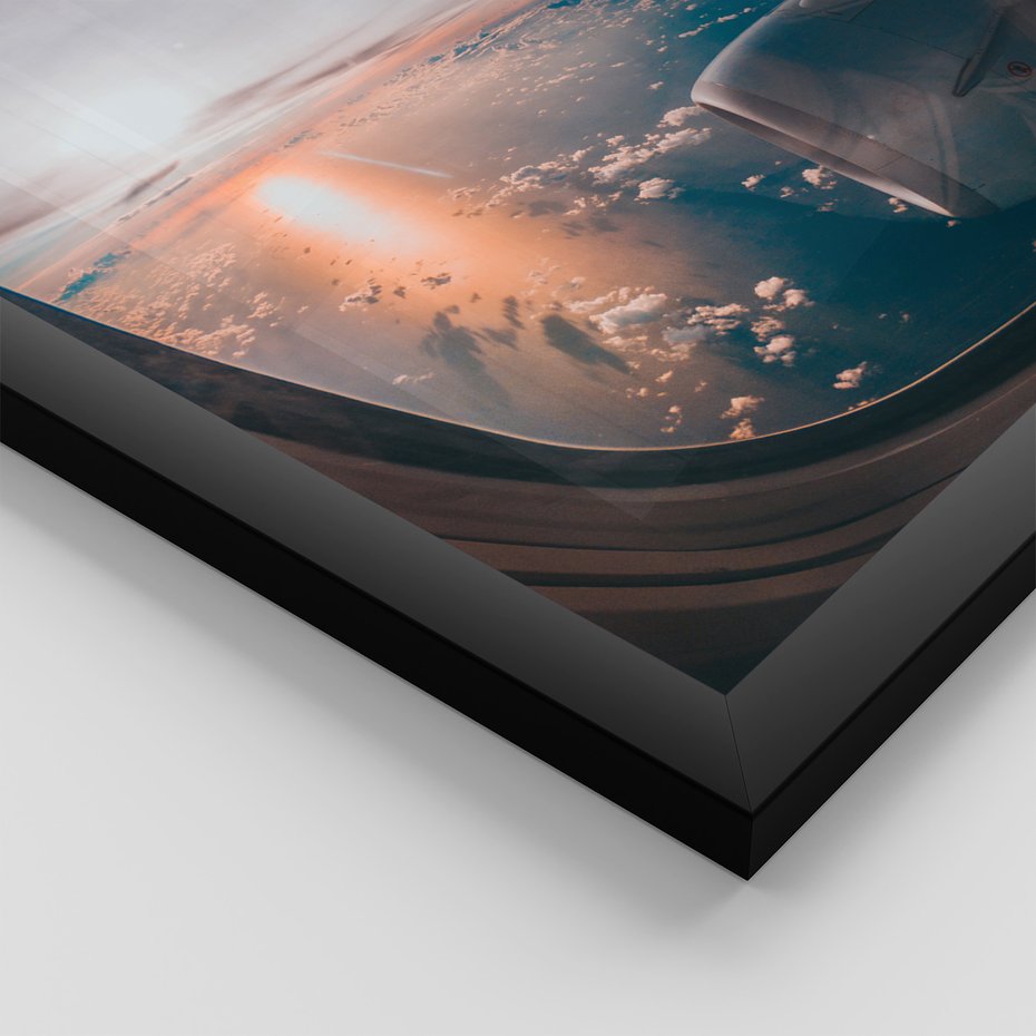 Zestaw obrazy w ramie, plakaty - samolot, niebo, podróż - rama czarna