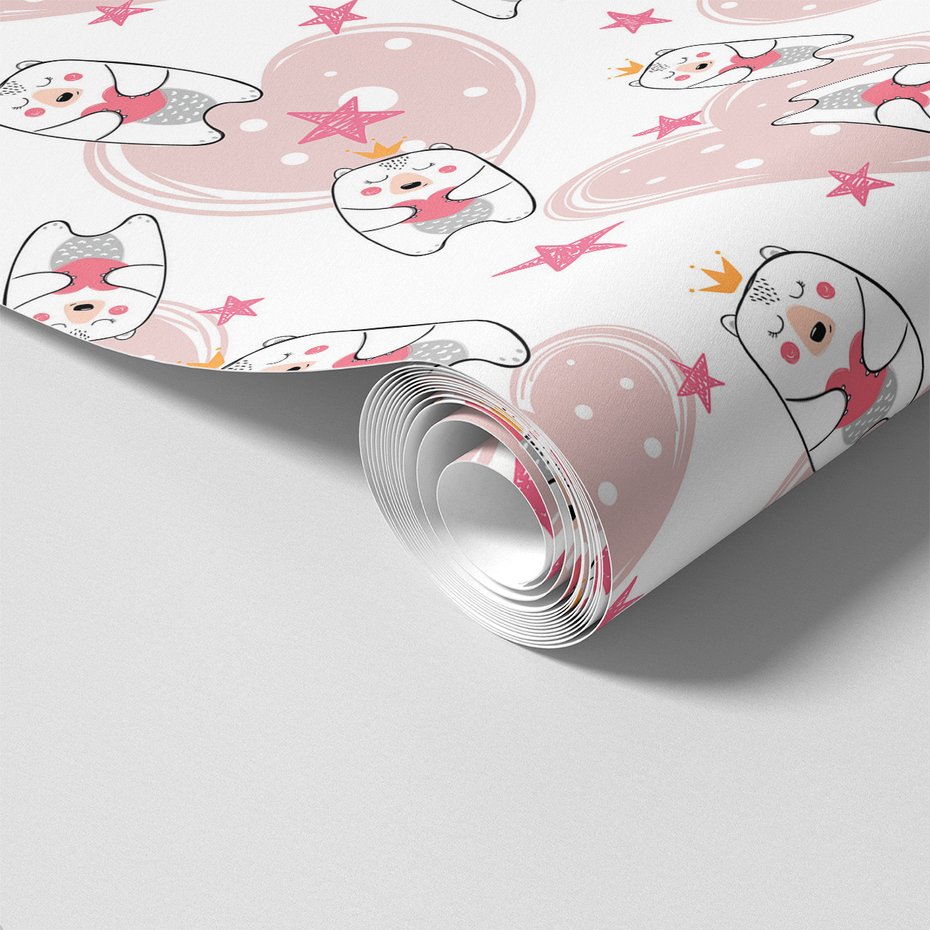 Tapeta - dziecięca, miś, korona, serce