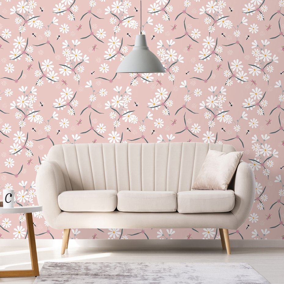 Tapeta - kwiaty, ważki, tło