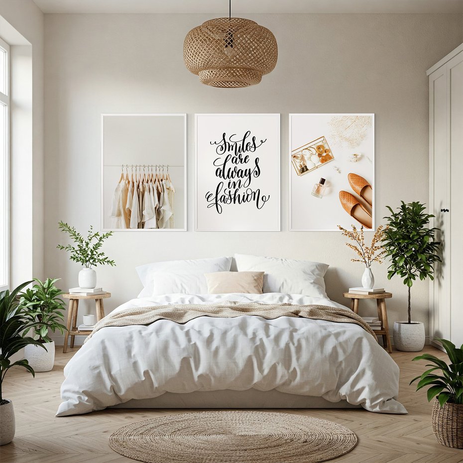 Zestaw obrazy w ramie, plakaty - ubrania, akcesoria, minimalizm - rama biała