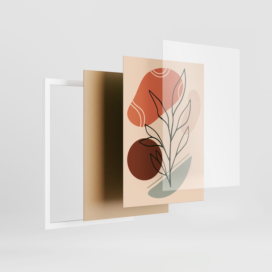 Zestaw obrazy w ramie, plakaty - abstrakcja, liście, rośliny - rama biała