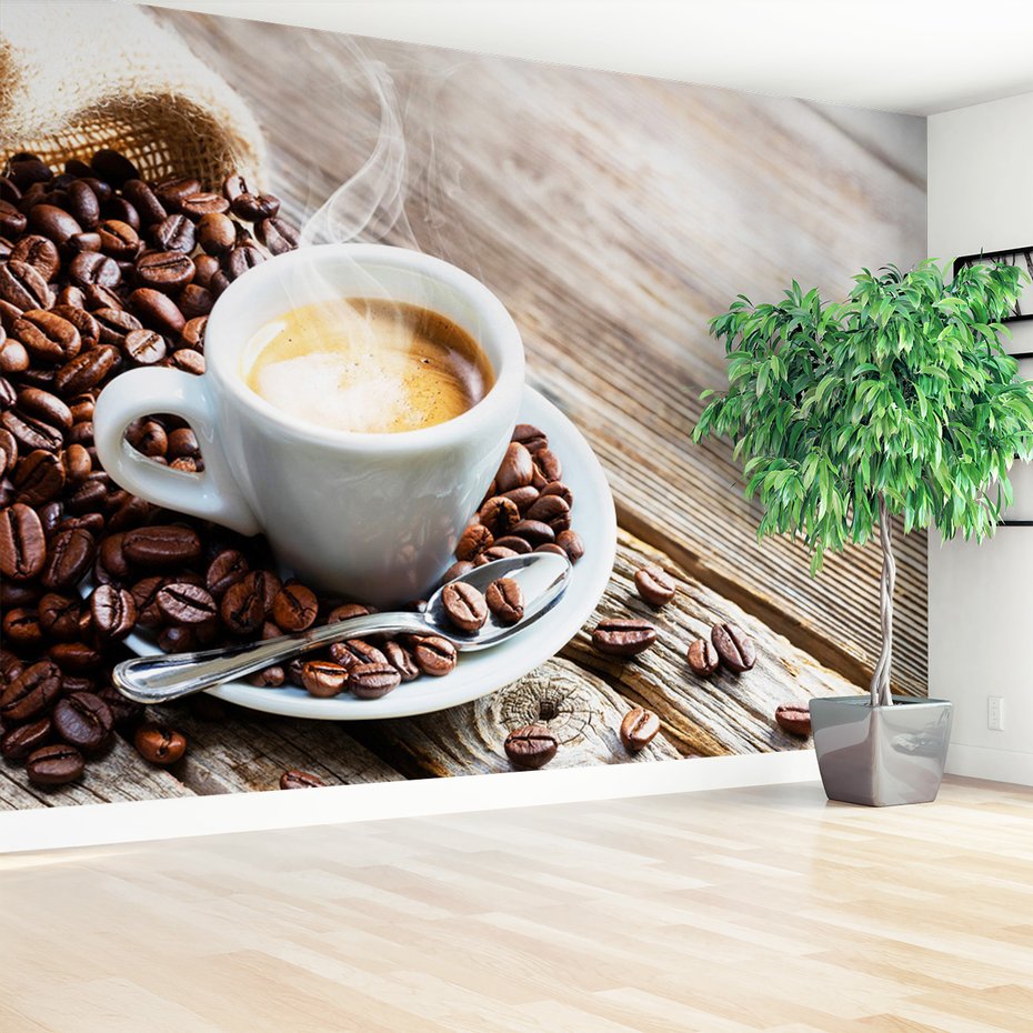 Fototapeta - kawa, ziarna, filiżanka