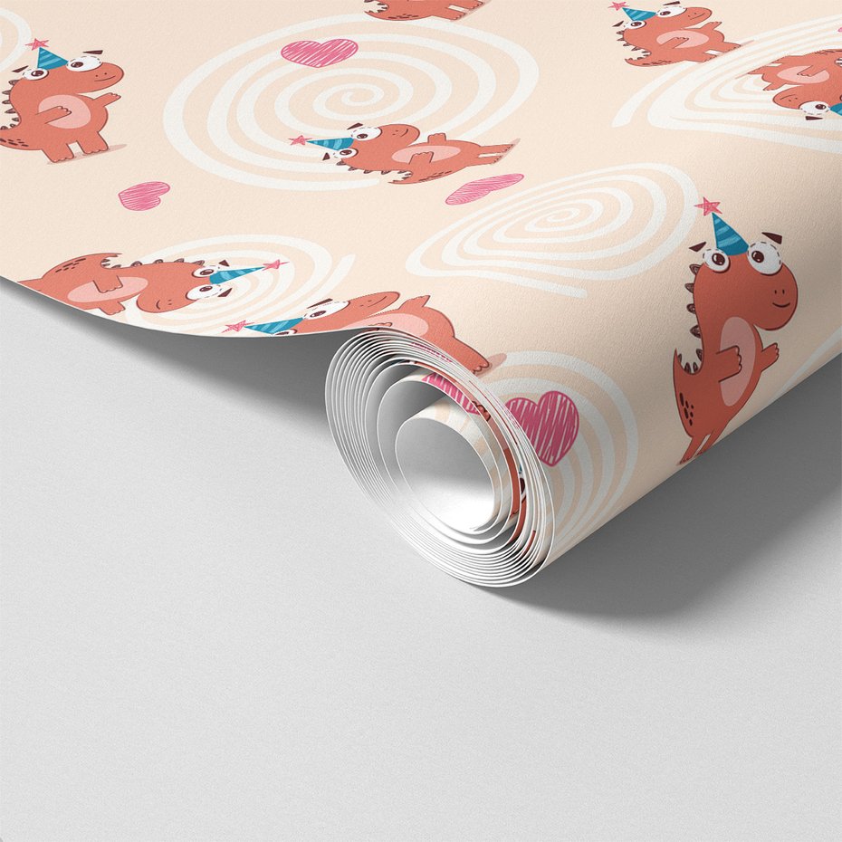 Tapeta - dziecięca, dinozaury, serca,