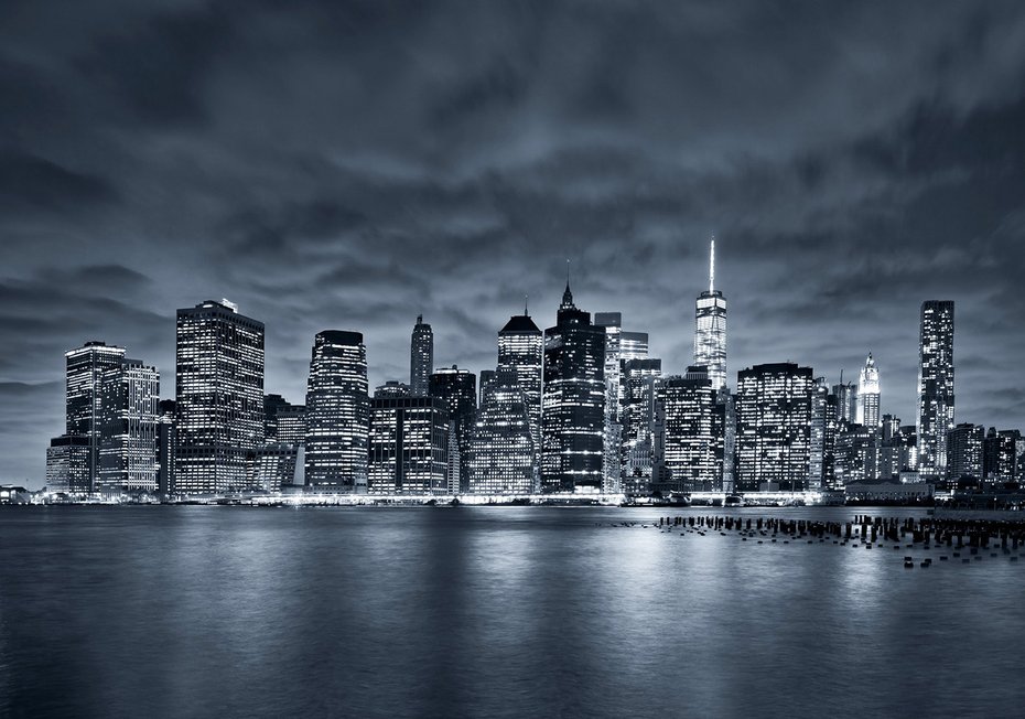 Fototapeta - miasto, noc, woda