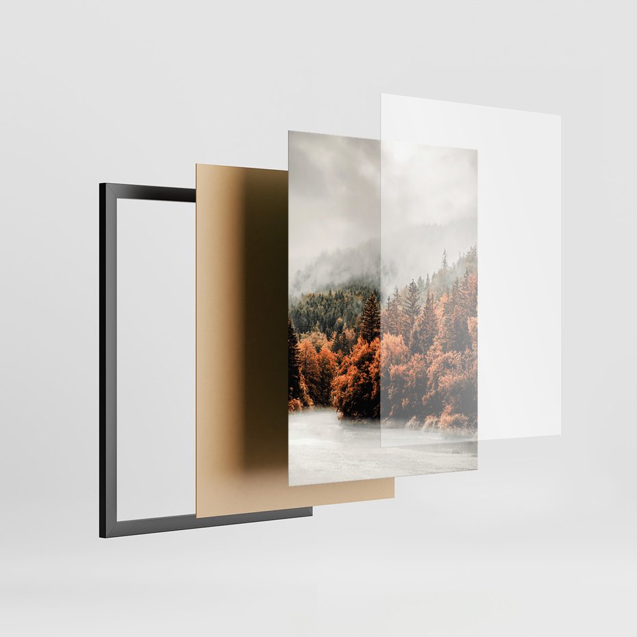 Zestaw obrazy w ramie, plakaty - jesień, las, liście - rama czarna