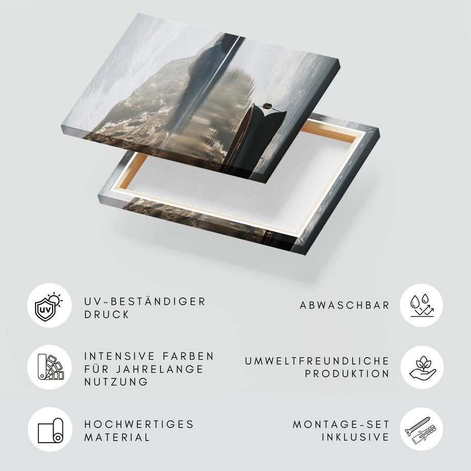 Obraz na płótnie - jezioro, góry, łódka