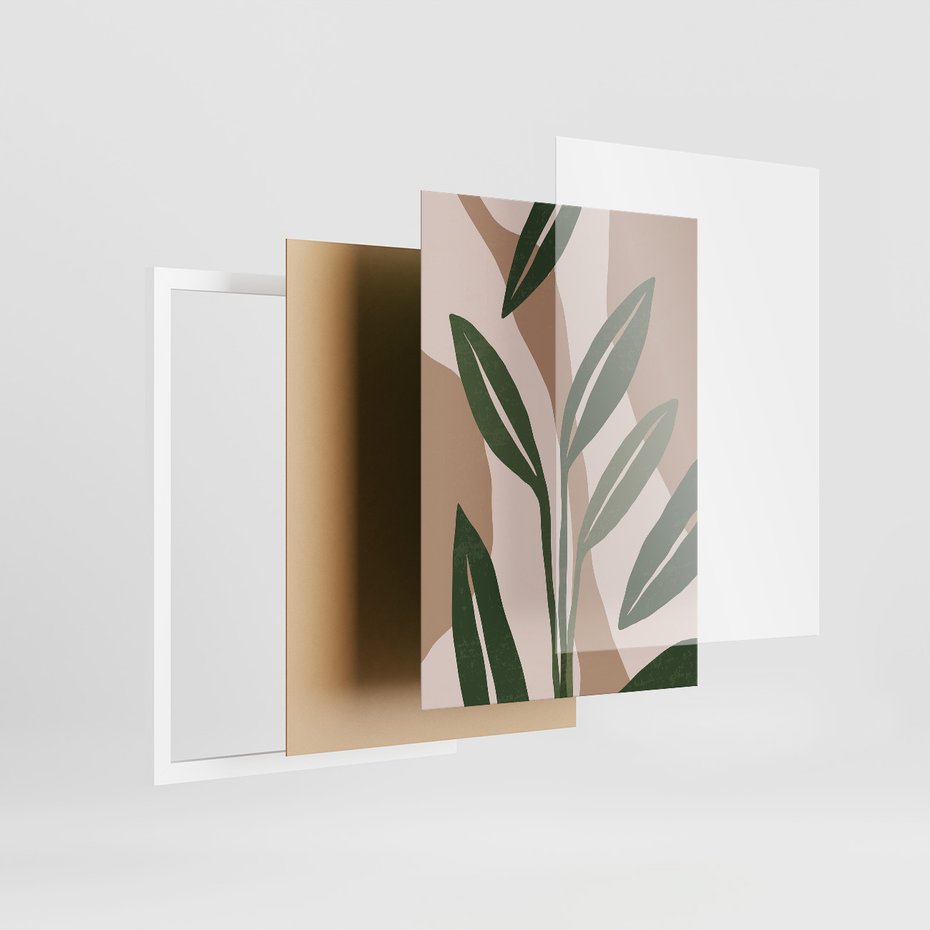 Zestaw obrazy w ramie, plakaty - liście, rośliny, abstrakcja - rama biała