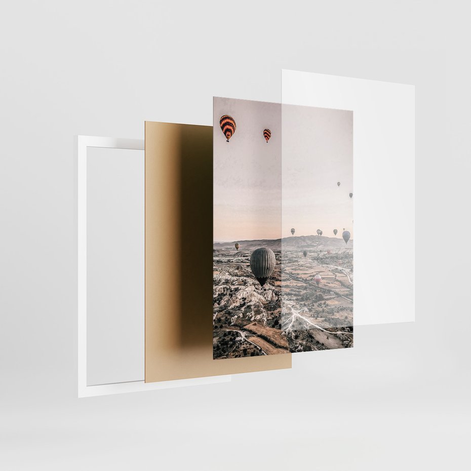 Zestaw obrazy w ramie, plakaty - balony, plaża, skały - rama biała