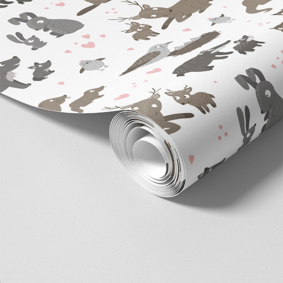 Tapeta - dziecięca, zwierzęta, wzór, serca