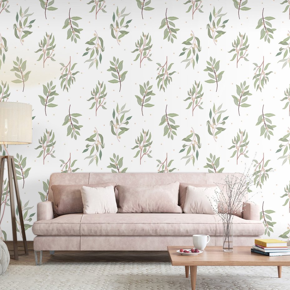 Tapeta - liście, gałązki, kropki