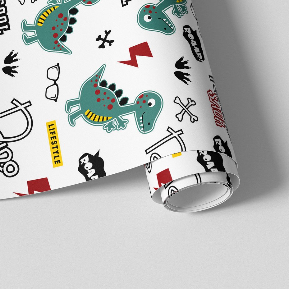 Tapeta - dziecięca, dinozaury, okulary, napisy