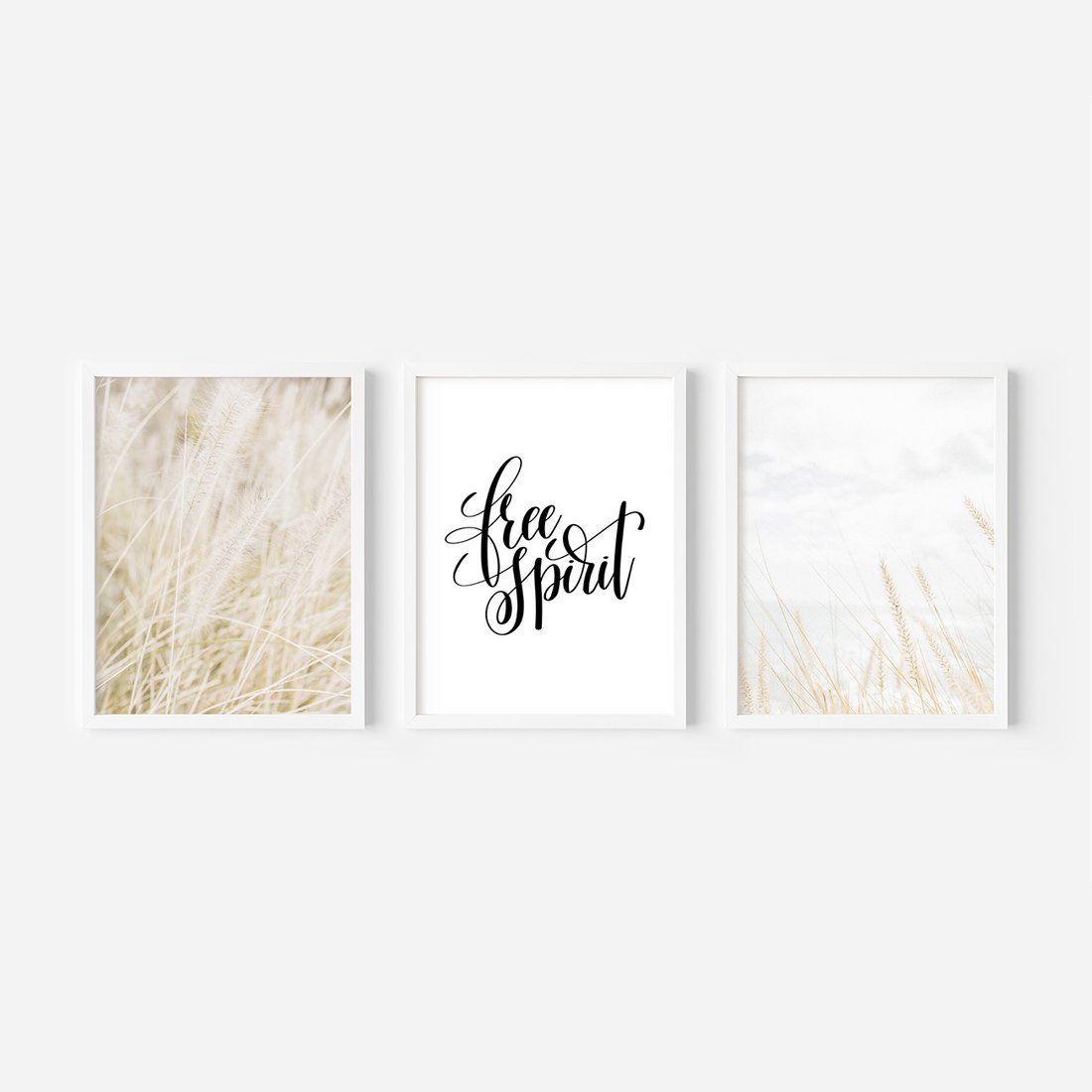 Zestaw obrazy w ramie, plakaty - trawa, natura, lekkość - rama biała