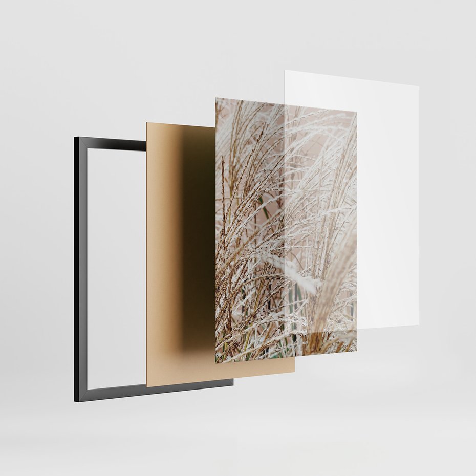 Zestaw obrazy w ramie, plakaty - roślina, beżowy, dekoracja - rama czarna