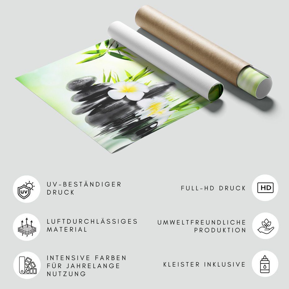 Fototapeta - kamienie, bambus, kwiat