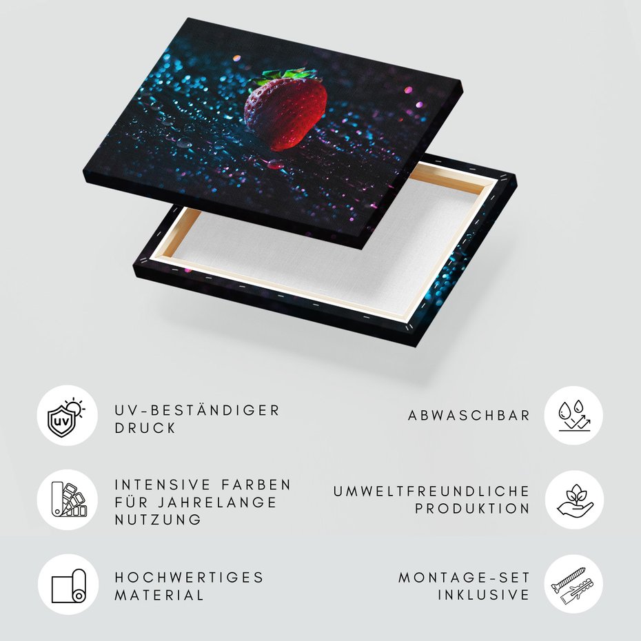 Obraz na płótnie - truskawka, krople, światło