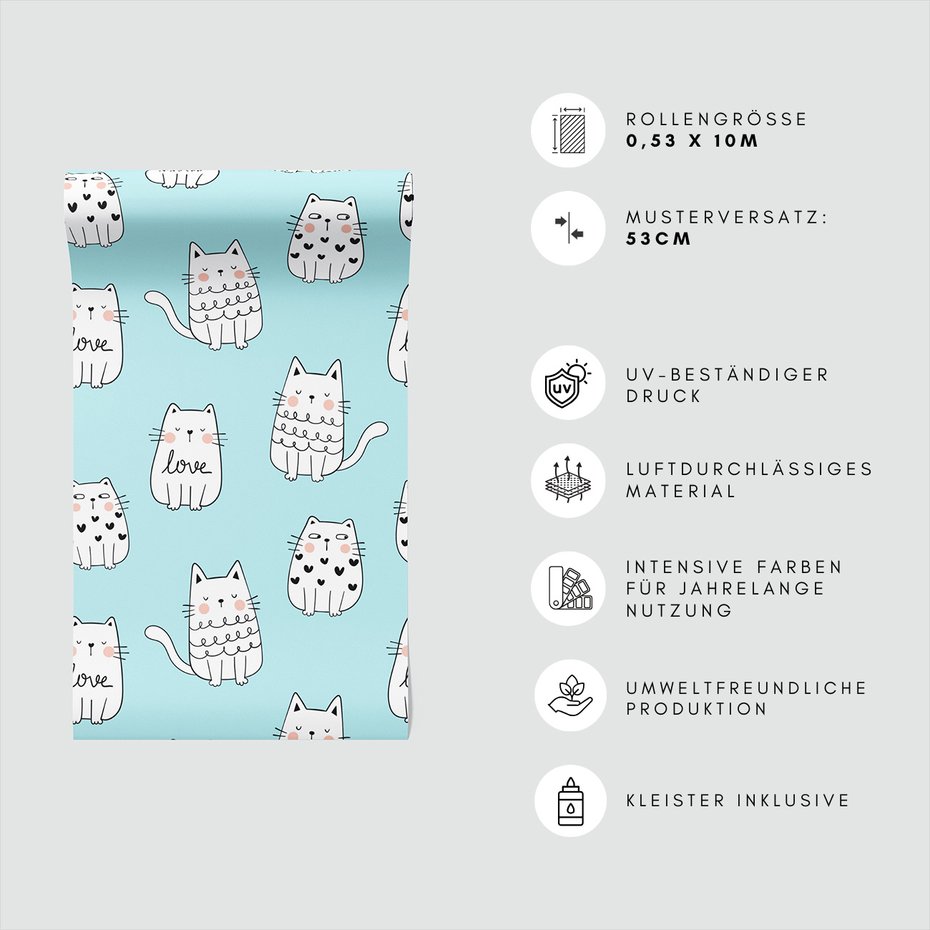 Tapeta - dziecięca, koty, miłość, serca