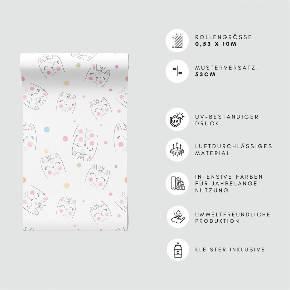 Tapeta - dziecięca, koty, korony,