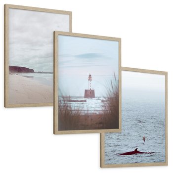 Zestaw obrazy w ramie, plakaty - morze, plaża, krajobraz - rama drewno