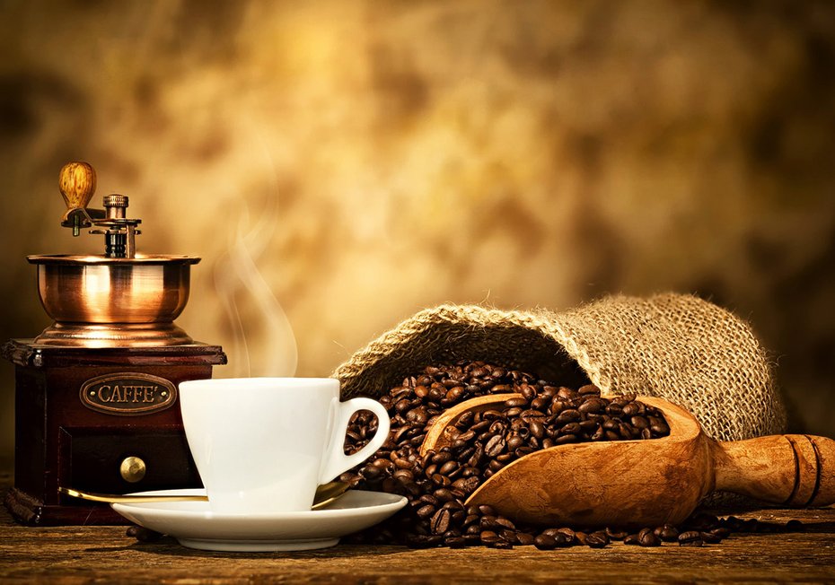 Fototapeta - kawa, ziarna, filiżanka