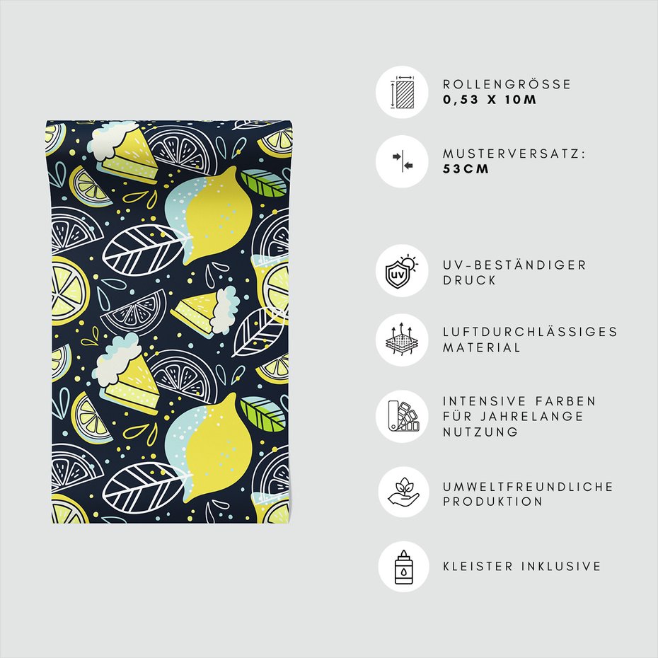 Tapeta - cytryny, ciasto, liście